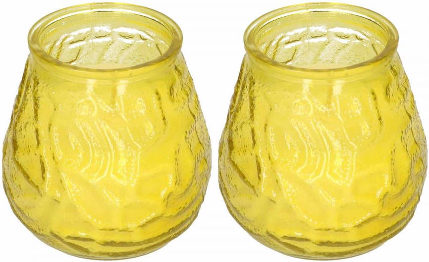 Merkloos Sans marque 2x Windlicht geurkaars citronella tegen muggen geel glas Geurkaarsen citrus geur Glazen lantaarn Anti muggen citronella