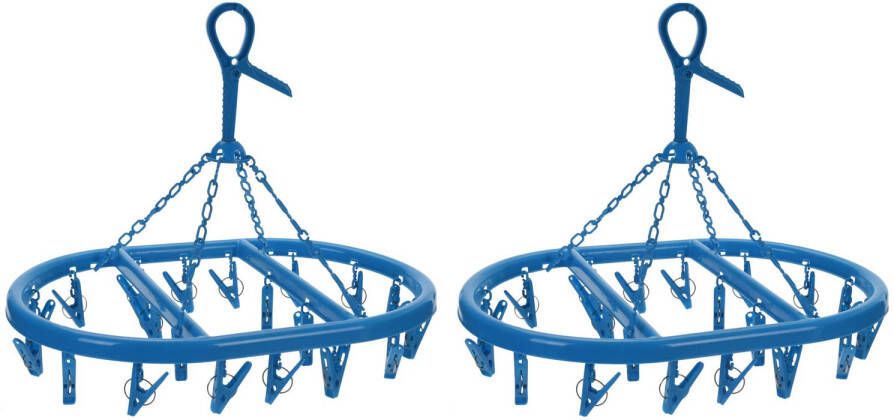 2x stuks droogcarrousel droogmolentje blauw met 20 knijpers Droogrek Droogmolen Wasrekje