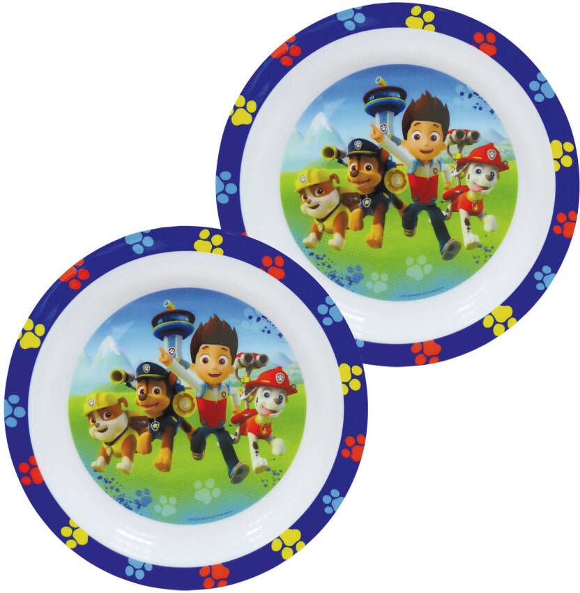 Merkloos 2x stuks kunststof ontbijtbordje plat Paw Patrol 22 cm Kinderservies