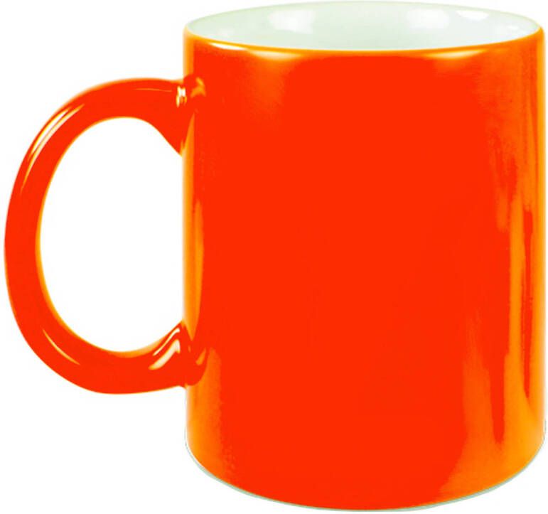 Merkloos 2x stuks neon oranje bekers koffiemokken 330 ml Bekers