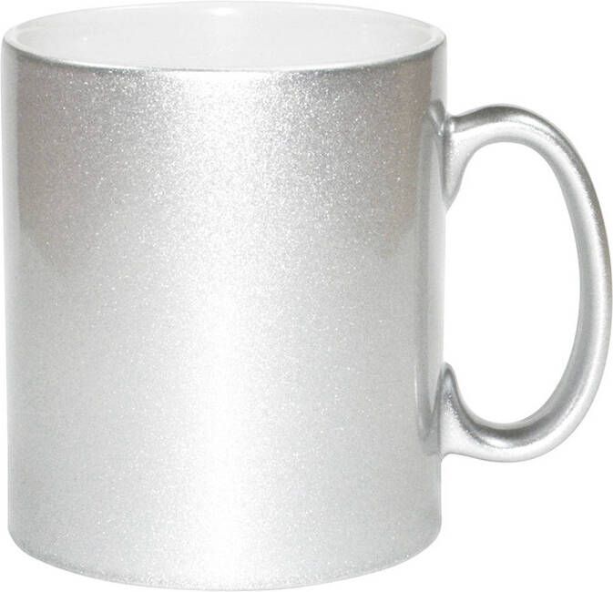 Merkloos 2x stuks zilveren bekers koffiemokken 330 ml Bekers