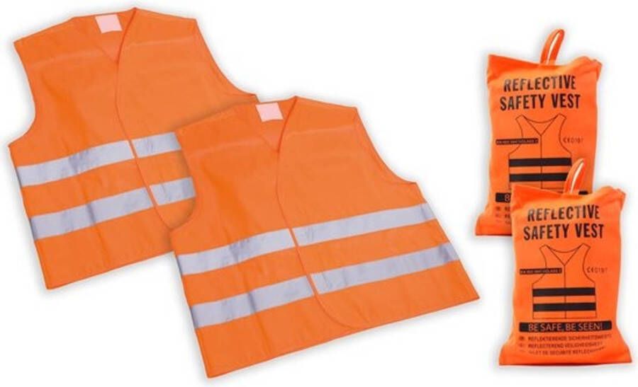 Merkloos 2x veiligheidsvest in mooi zak oranje Veilig safety Veiligheidshesje Bouw Verkeer veiligheidsvest voor veiligheidsw