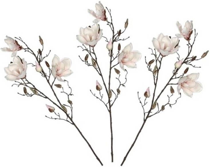 Shoppartners 3x Licht roze Magnolia beverboom kunsttakken kunstplanten 88 cm Kunstplanten kunsttakken Kunstbloemen boeketten