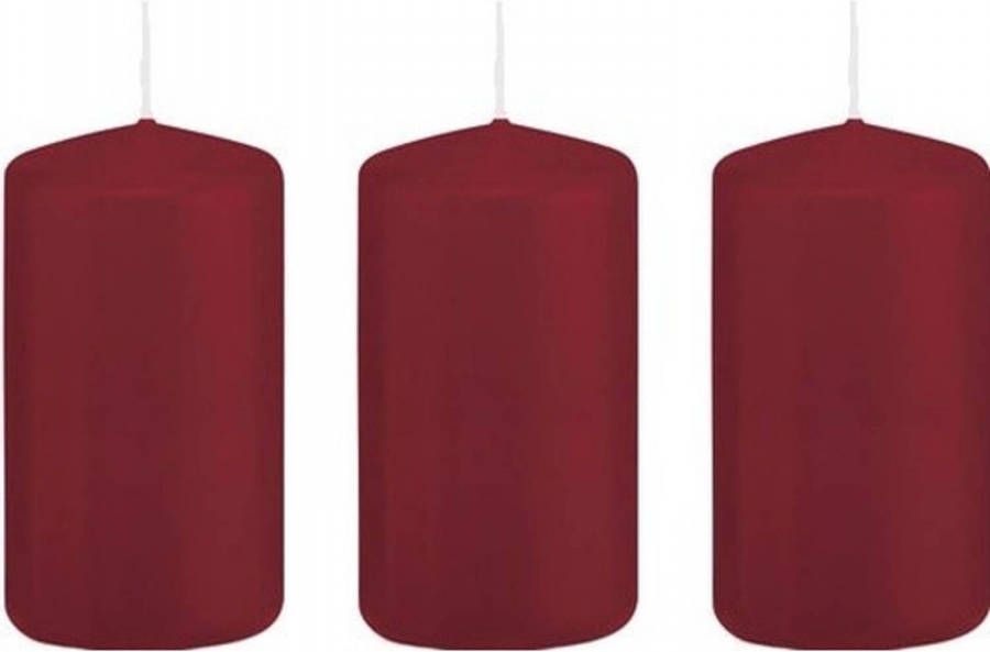 Trend Candles 3x Bordeauxrode cilinderkaarsen stompkaarsen 5 x 10 cm 23 branduren Geurloze kaarsen Woondecoraties