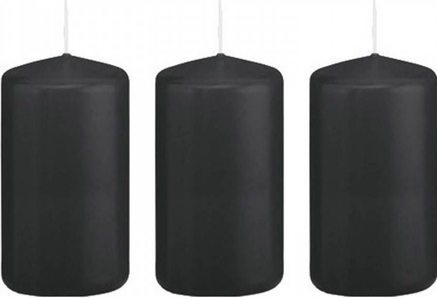Trend Candles 3x Zwarte cilinderkaarsen stompkaarsen 5 x 10 cm 23 branduren Geurloze kaarsen Woondecoraties