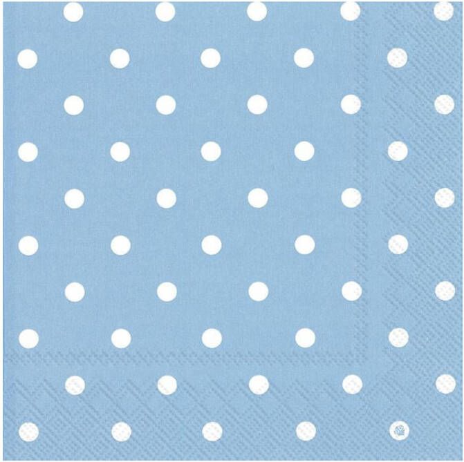 Merkloos 40x Polka Dot 3-laags servetten licht blauw met witte stippen 33 x 33 cm Feestservetten