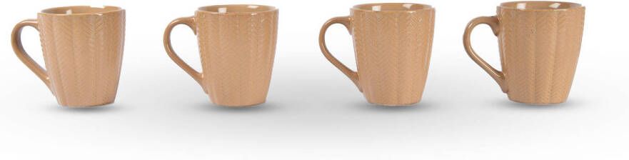 Discountershop Set van 4 Aardewerk Koffie Kopjes 200ml Beige Met Keramisch Patroon Diameter Top: 7.5cm Diameter Bottom: 5.5cm Hoogte: 9cm Kopjes & Mokken Perfect voor Geschenken