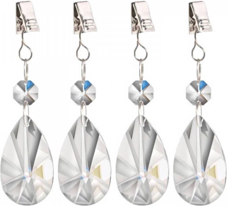 Shoppartners 4x stuks tafelkleedgewichtjes kristallen druppels glas Tafelkleedgewichten