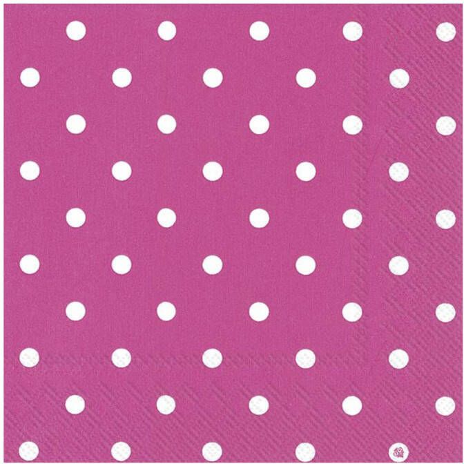 Merkloos 60x Polka Dot 3-laags servetten fuchsia roze met witte stippen 33 x 33 cm Feestservetten