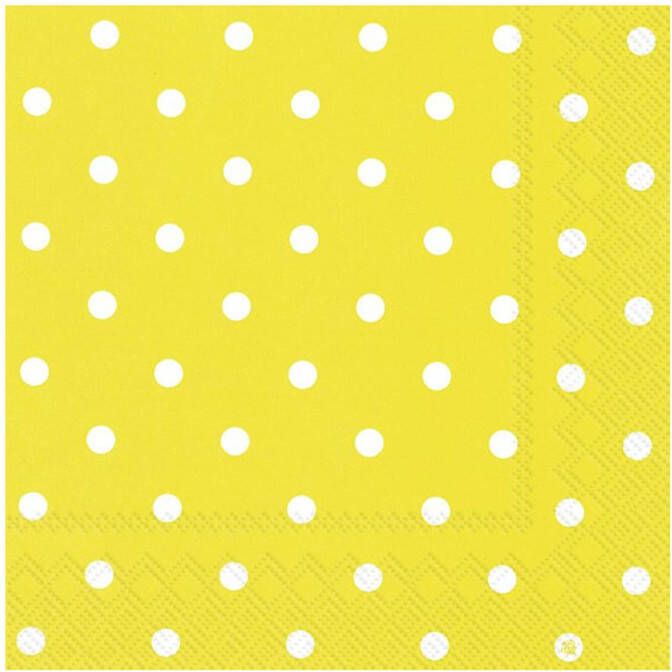 Merkloos 60x Polka Dot 3-laags servetten geel met witte stippen 33 x 33 cm Feestservetten