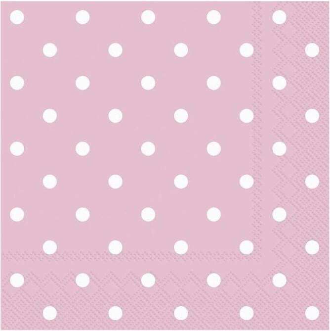 Merkloos 60x Polka Dot 3-laags servetten licht roze met witte stippen 33 x 33 cm Feestservetten