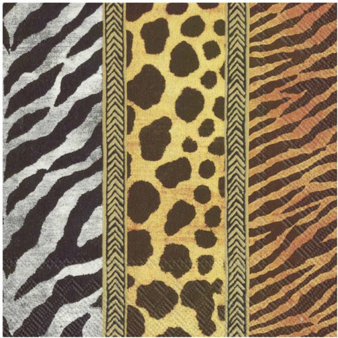 Merkloos 60x Safari dieren 3-laags servetten dieren prints 33 x 33 cm Feestservetten