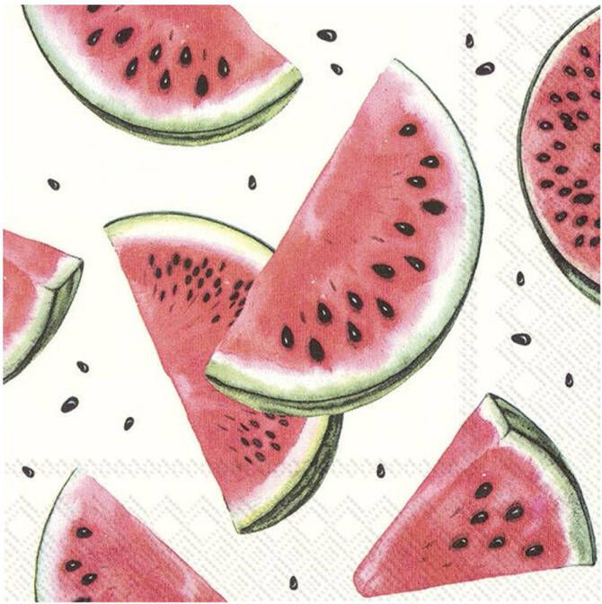 Merkloos 60x Tropische 3-laags servetten watermeloen 33 x 33 cm Feestservetten