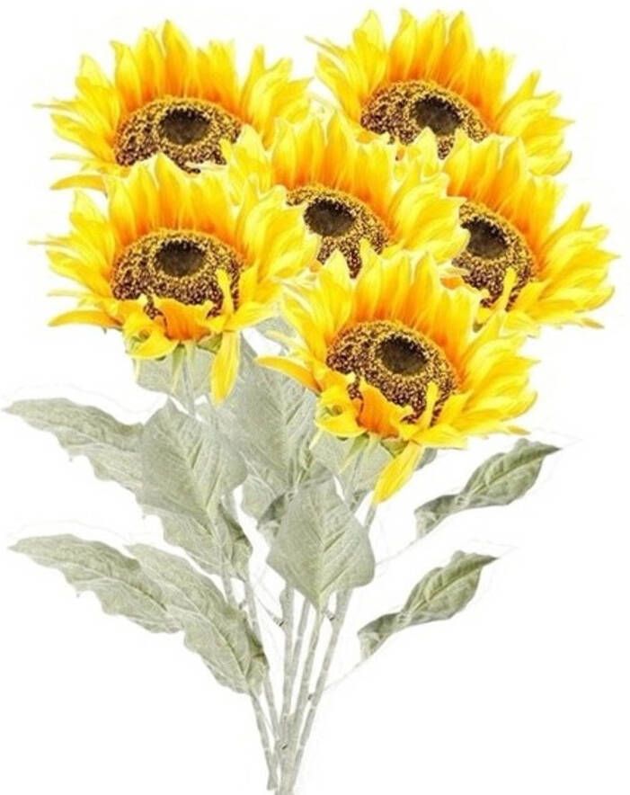 Bellatio Flowers & Plants 6x Gele zonnebloem steelbloem 82 cm Kunstbloemen