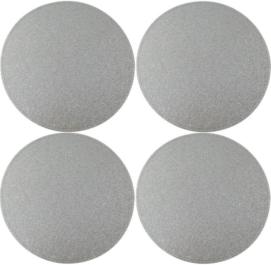 Merkloos 6x Ronde placemats onderleggers zilver met glitters 33 cm Placemats