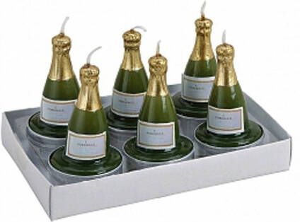 Merkloos 6x stuks Champagnefles theelichtjes waxinelichtjes Kaarsen