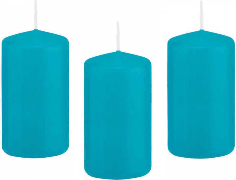 Trend Candles 8x Turquoise blauwe cilinderkaarsen stompkaarsen 5 x 10 cm 23 branduren Geurloze kaarsen turkoois blauw Woondecoraties