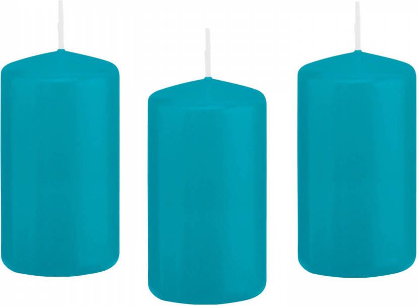Trend Candles 8x Turquoise blauwe cilinderkaarsen stompkaarsen 6 x 12 cm 40 branduren Geurloze kaarsen turkoois blauw Woondecoraties