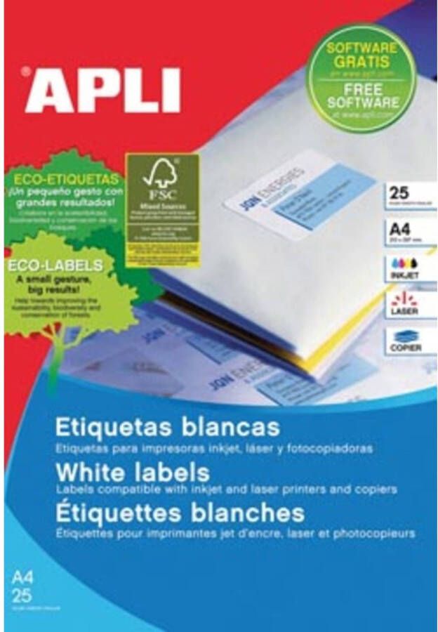 Merkloos Apli afneembare witte etiketten ft 25 4 x 10 mm (b x h) 4.725 stuks 189 per blad etui van 25 blad