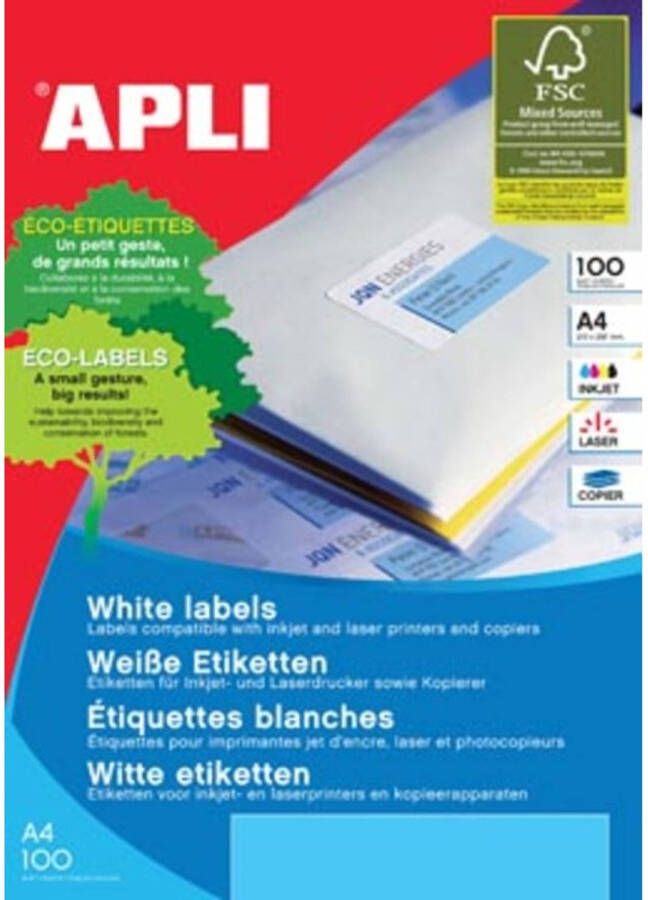 Merkloos Apli Witte etiketten ft 199 6 x 144 5 mm (b x h) 200 stuks 2 per blad (2423)