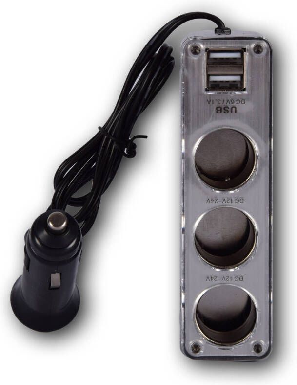 Merkloos Autolader Auto Oplader 5-in-1 Zwart USB Splitter 3.1A Dubbele USB Poort 3 12V Verdeelpunten 50cm Kabel