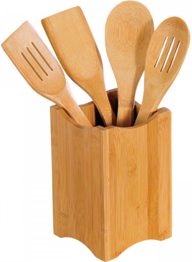 Merkloos / Sans marque Bamboe houten keukengerei set spatels en lepels in houder Kookbenodigdheden Kookgerei Spatels en pollepels online kopen