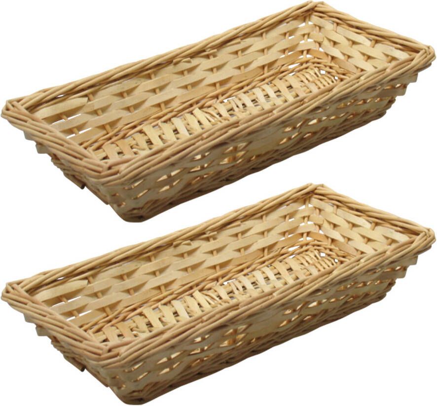 Merkloos Broodmand stokbrood mandje 2x rotan riet 17 x 37 x 7 cm broodmand