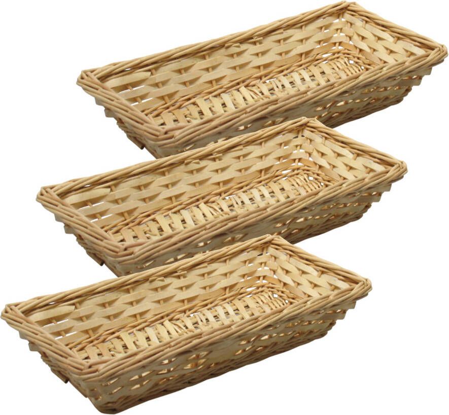 Merkloos Broodmand stokbrood mandje 3x rotan riet 17 x 37 x 7 cm broodmand