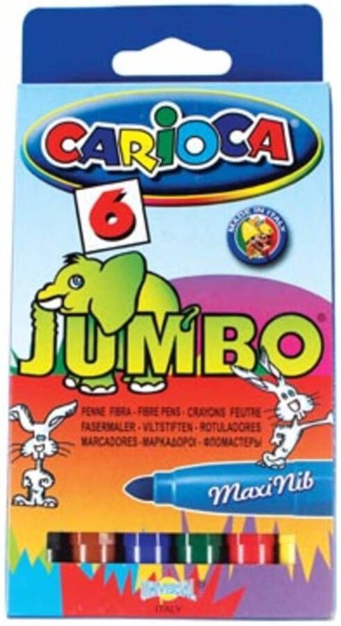 Merkloos Carioca viltstift Jumbo Superwashable 6 stiften in een kartonnen etui