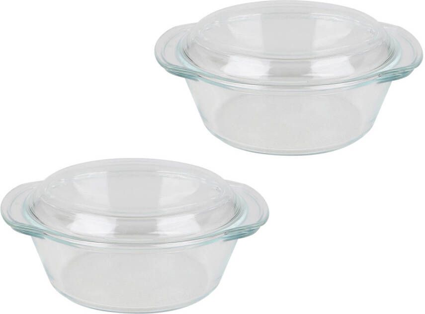 Merkloos Chef Traiteur Ovenschaal van borosilicaat glas met deksel 2x rond 1.5 Liter 24 x 21 x 10 cm Ovenschalen