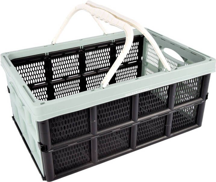 Discountershop Multifunctioneel Vouwkrat met Hengsel 40 Liter Groen Zwart Ideaal Opslagbakje voor Kamperen Klussen & Boodschappen 50x34x24cm