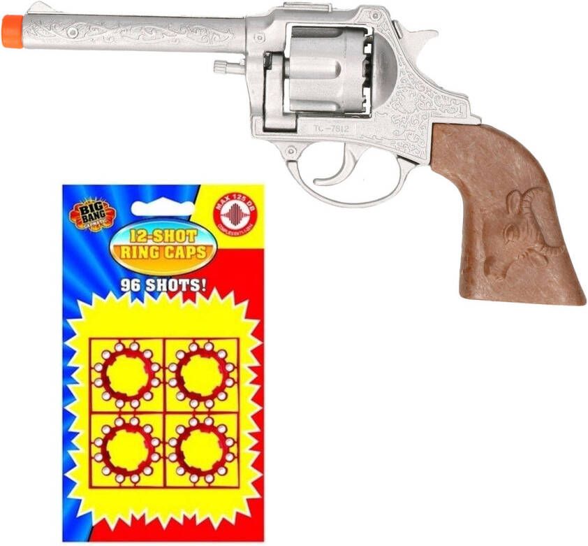 Merkloos Cowboy speelgoed revolver pistool metaal 12 schots plaffertjes Verkleedattributen