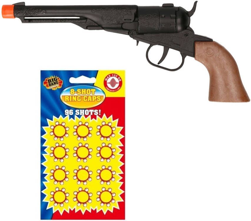 Merkloos Cowboy speelgoed revolver pistool metaal 8 schots met plaffertjes Verkleedattributen