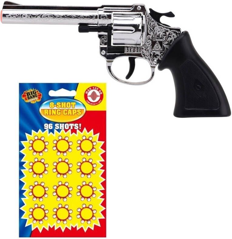Merkloos Cowboy verkleed speelgoed revolver pistool kunststof 8 schots met plaffertjes Verkleedattributen