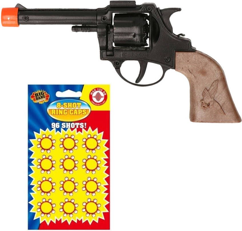 Merkloos Cowboy politie speelgoed revolver pistool metaal 8 schots met plaffertjes Verkleedattributen