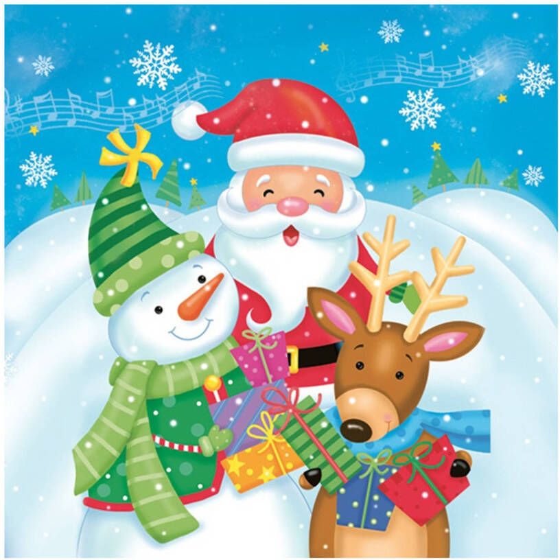 Merkloos Daisy kerst thema servetten 20x- 33 cm -  kerstman sneeuwpop rendier Feestservetten