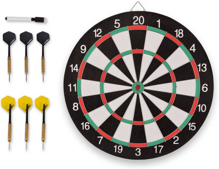 Merkloos DartBord incl. 6x Steeltip dartpijlen Ø bord: 45cm dubbelzijdig speelbaar Steeldarts