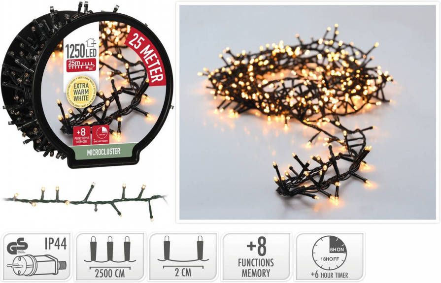 Hermie Decorativelighting Micro Cluster Met Haspel 1250 Led 25 Meter Met Timer Extra Warm Wit