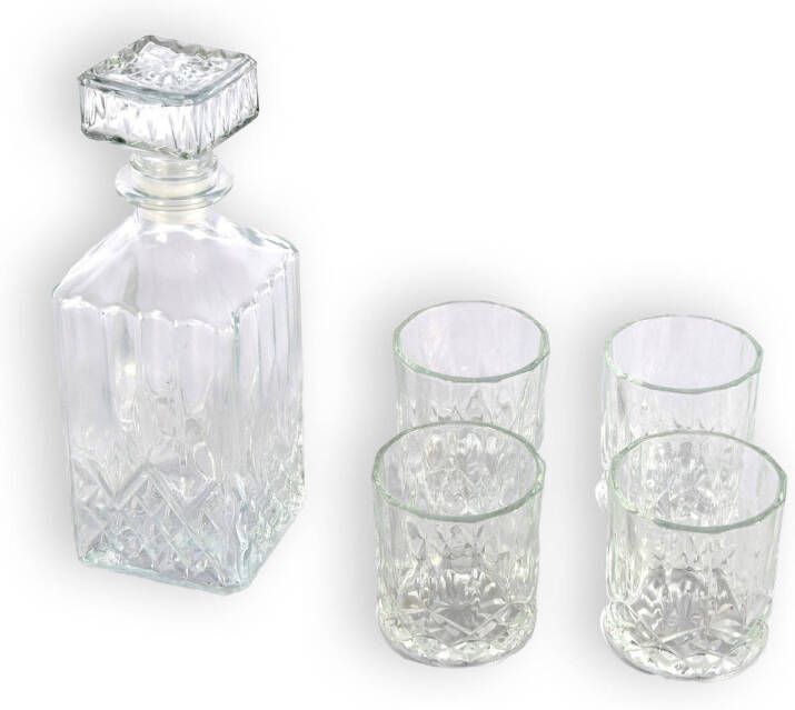 Merkloos Elegant Decanteerkaraf Stijlvolle Whisky Accessoires met 4 glazen Luxe Whiskeykaraf Prachtige Whisky Decanter