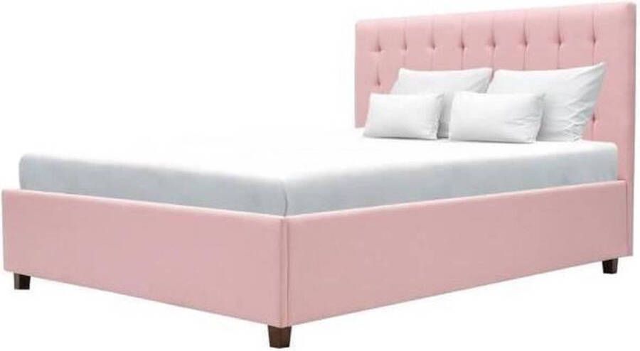 Autre Bed voor volwassenen 140 x 190 cm + opbergdoos Pastelroze stof Inclusief bedbodem EMILY