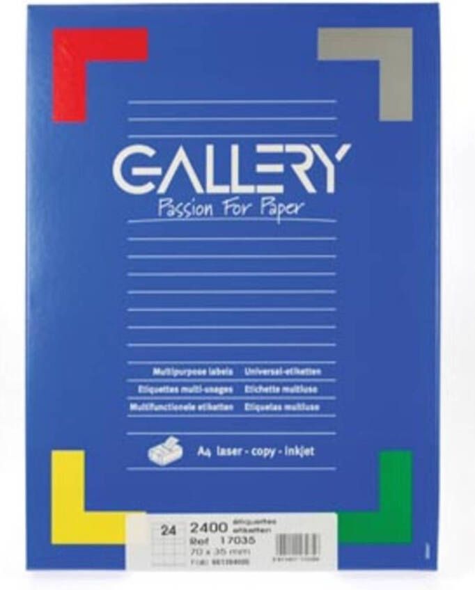Merkloos Gallery witte etiketten ft 70 x 35 mm (b x h) rechte hoeken doos van 2.400 etiketten