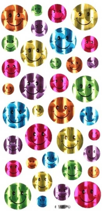 Merkloos Gekleurde metallic smiley stickervel 36 stuks Stickers