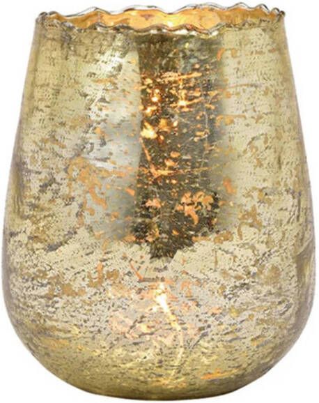 Bellatio Design Glazen design windlicht kaarsenhouder in de kleur champagne goud met formaat 12 x 15 x 12 cm. Voor waxinelichtjes
