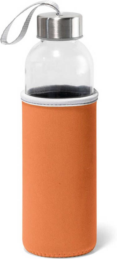 Merkloos Glazen waterfles drinkfles met oranje softshell bescherm hoes 520 ml Drinkflessen