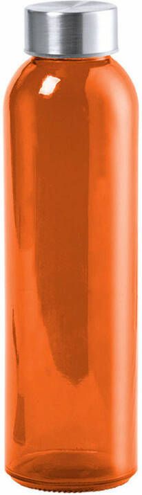 Merkloos Glazen waterfles drinkfles sportfles oranje transparant met RVS dop 500 ml Drinkflessen