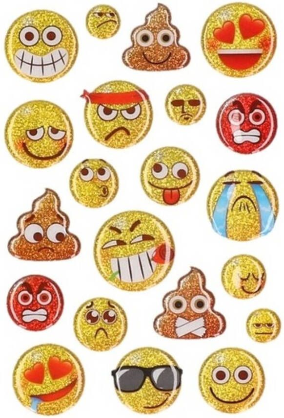 Merkloos Glitter smileys stickervel 15 stuks Stickers