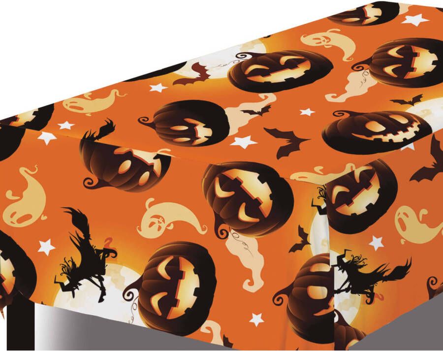 Merkloos Halloween horror thema feest tafelkleed creepy pompoenen oranje plastic 137 x 274 cm Feesttafelkleden