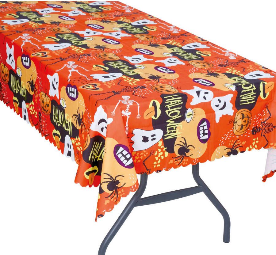 Merkloos Halloween horror thema feest tafelkleed spookjes oranje papier 177 x 134 cm Feesttafelkleden