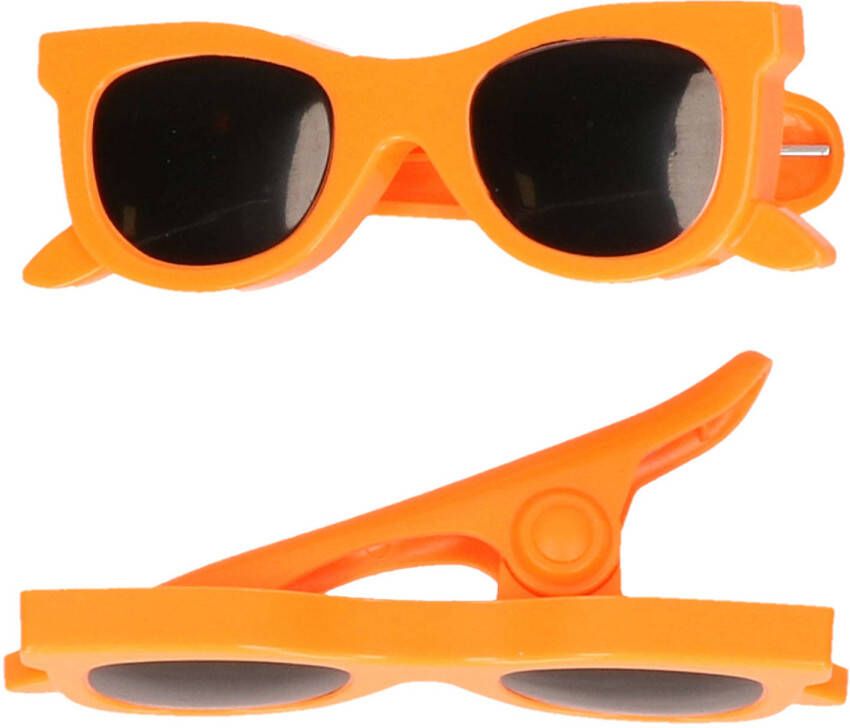 Merkloos Handdoekklem handdoek knijpers oranje zonnebril -A 2x kunststof Handdoekknijpers