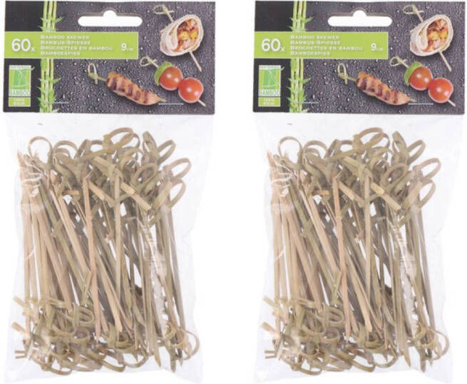 Merkloos Hapjes sate prikkers spiesjes bamboe hout 120x stuks 9 cm amuse bbq feestje prikkers (sate)